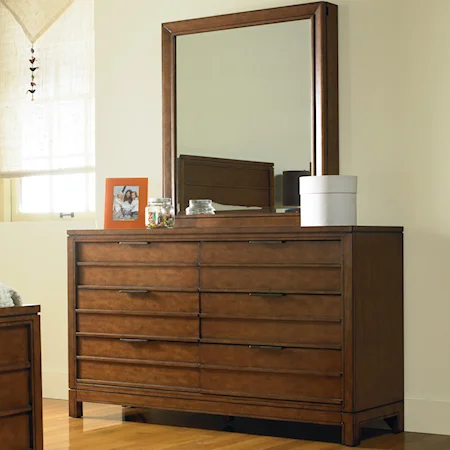Six-Drawer Dresser & Storage Mirror with Accessory Hooks & Cork Backing Combination